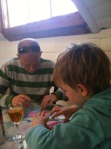 Boys waiting for food...building bridges with the sugar